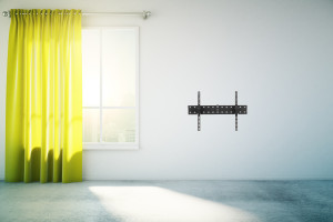 Blank white wall yellow curtain