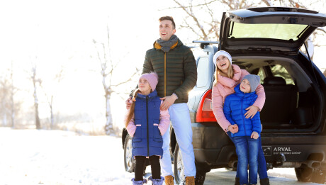 Happy,Family,Near,Car,On,Winter,Day